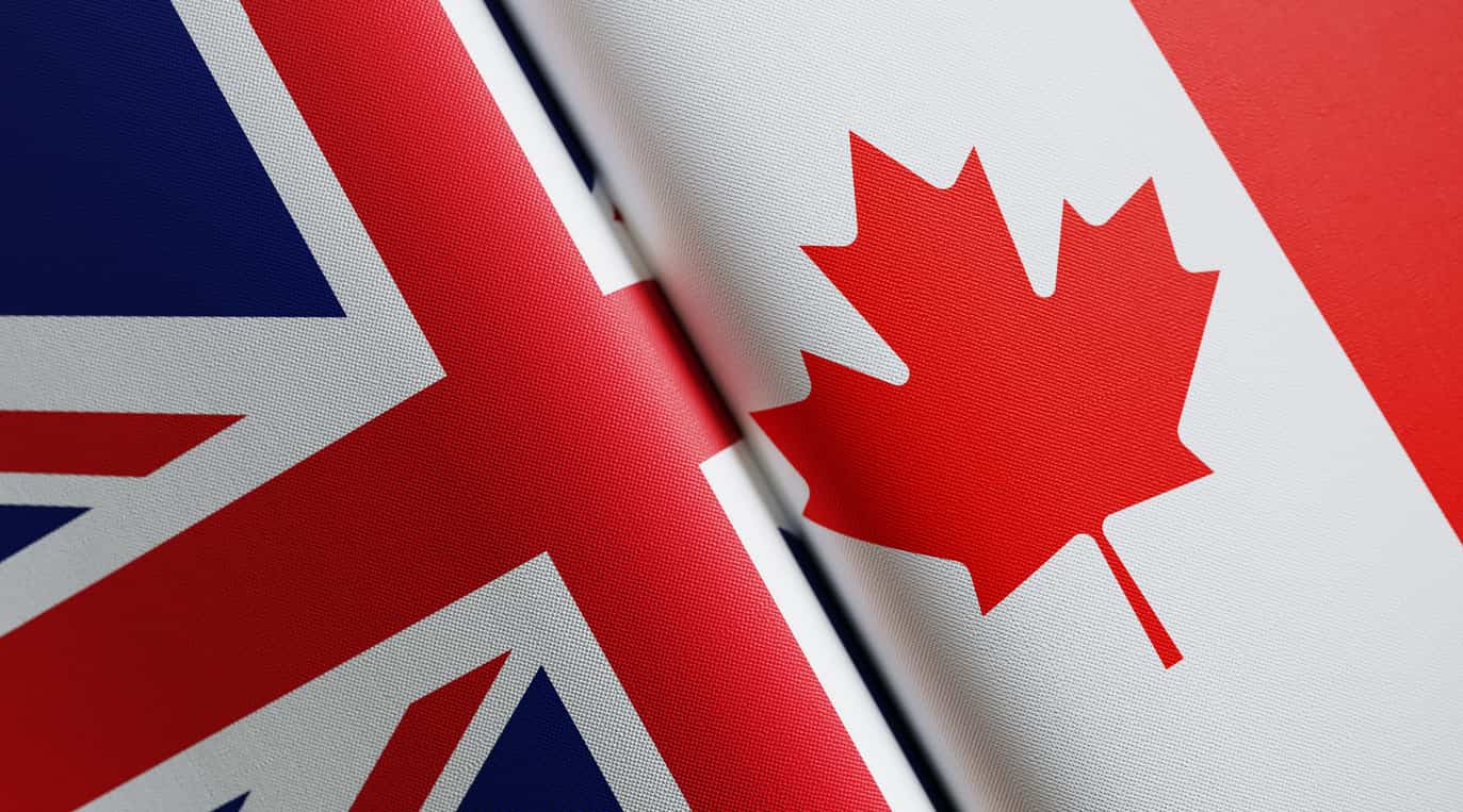 Canadian and UK flags representing CPTPP work permit mobility