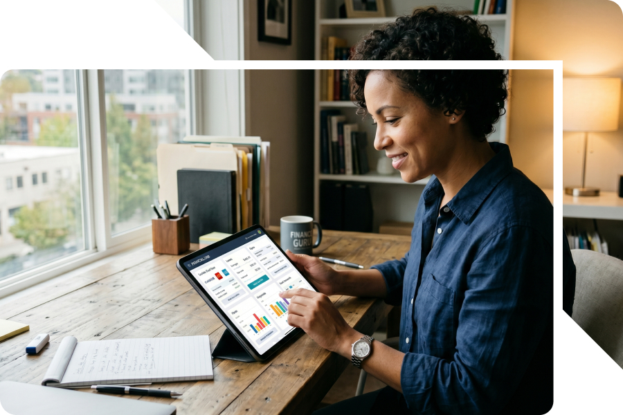 Executives collaborating on laptops with cloud technology, illustrating a turnkey loan origination system.