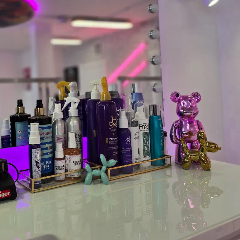 Eco friendly products sit in front of a mirror.
