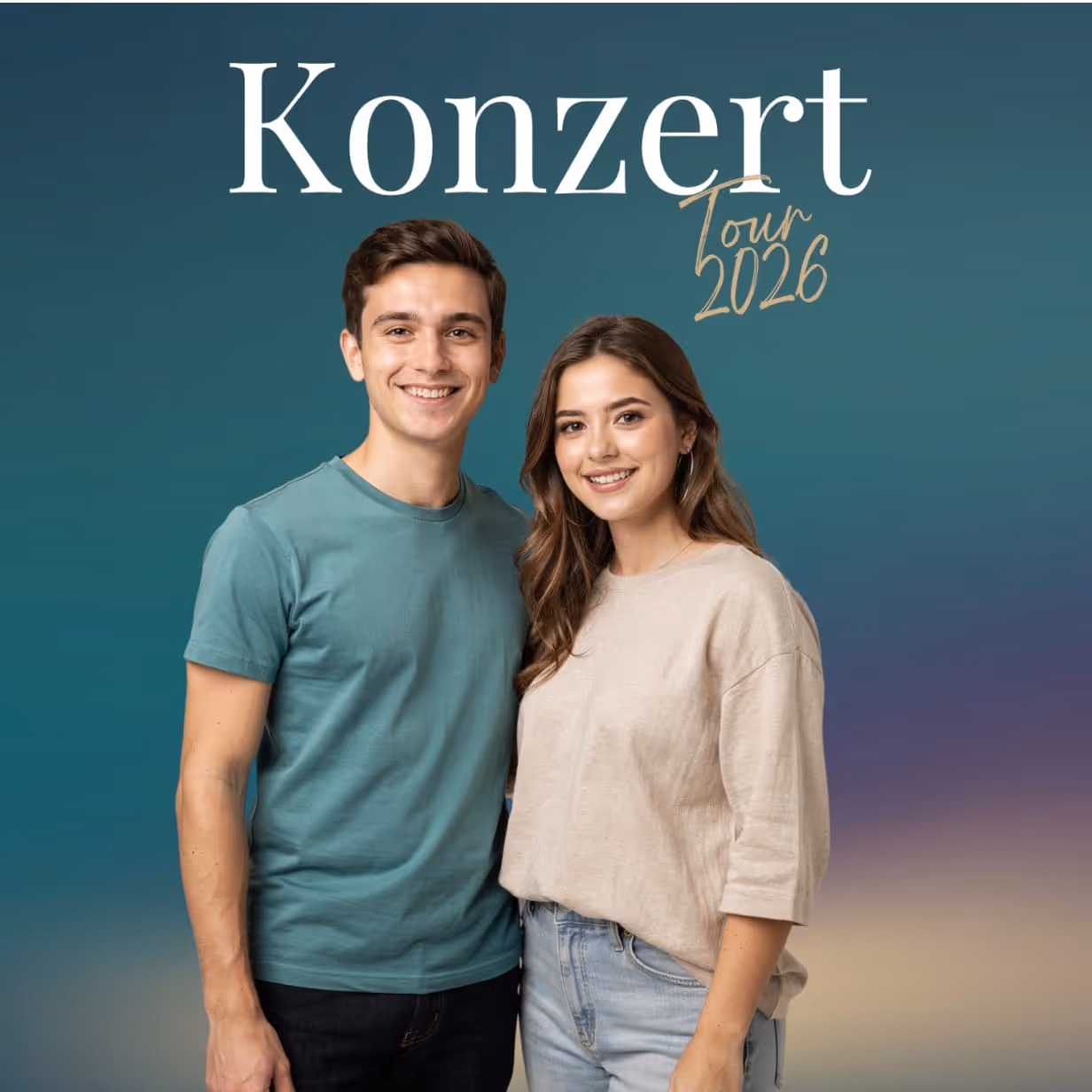 Two smiling people, complemented by the "Concert Tour 2026" overlay.