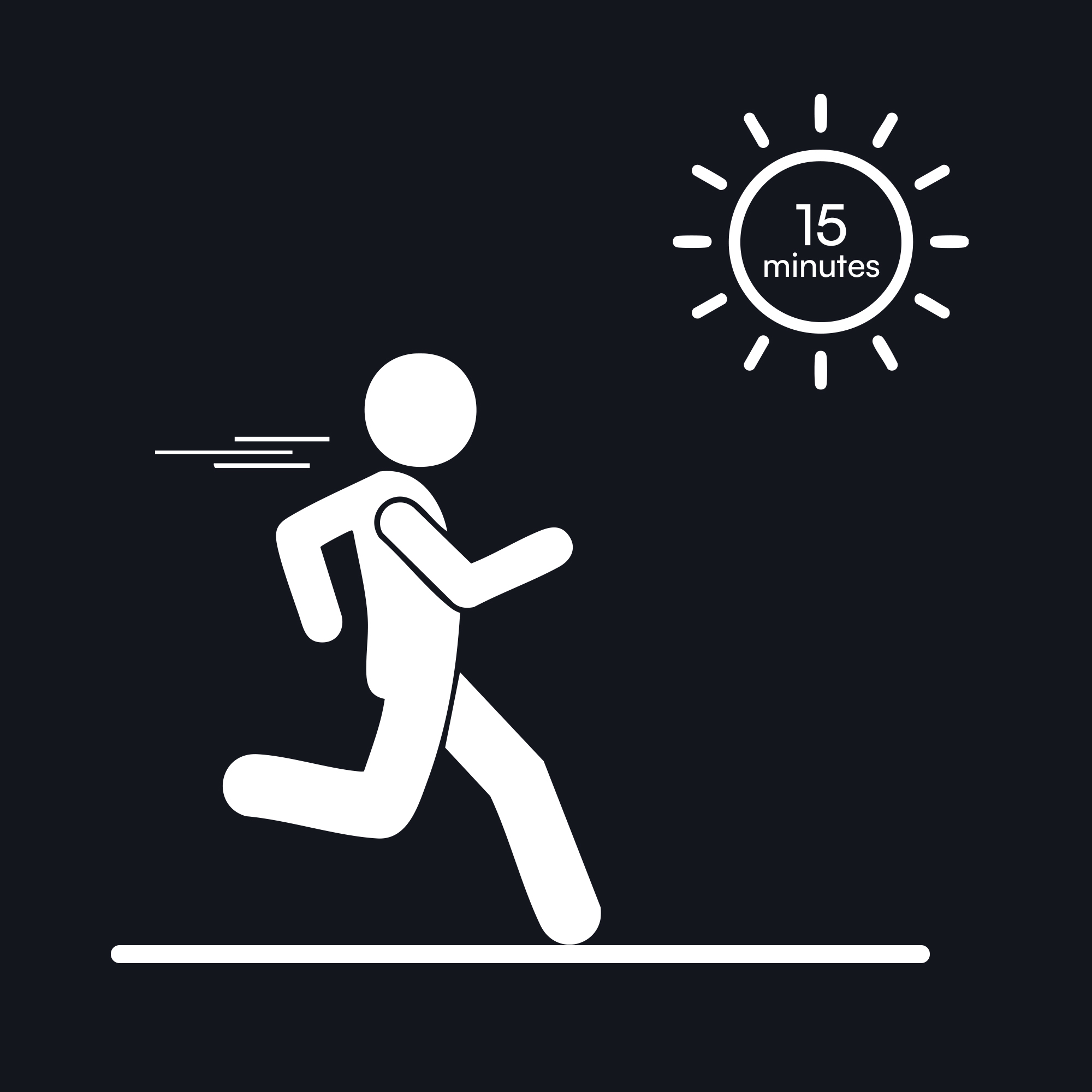 Graphic showing a figure in the sun for 15 minutes.