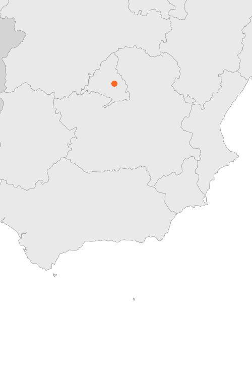Map of Spain showing a red dot marking a location in the northern central region of the country.