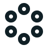 Circular loading spinner with six dark blue dots evenly spaced.