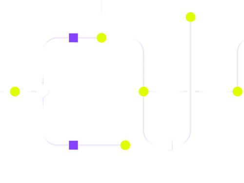 Abstrakte Netzwerkgrafik mit violetten und neongelben Verbindungspunkten