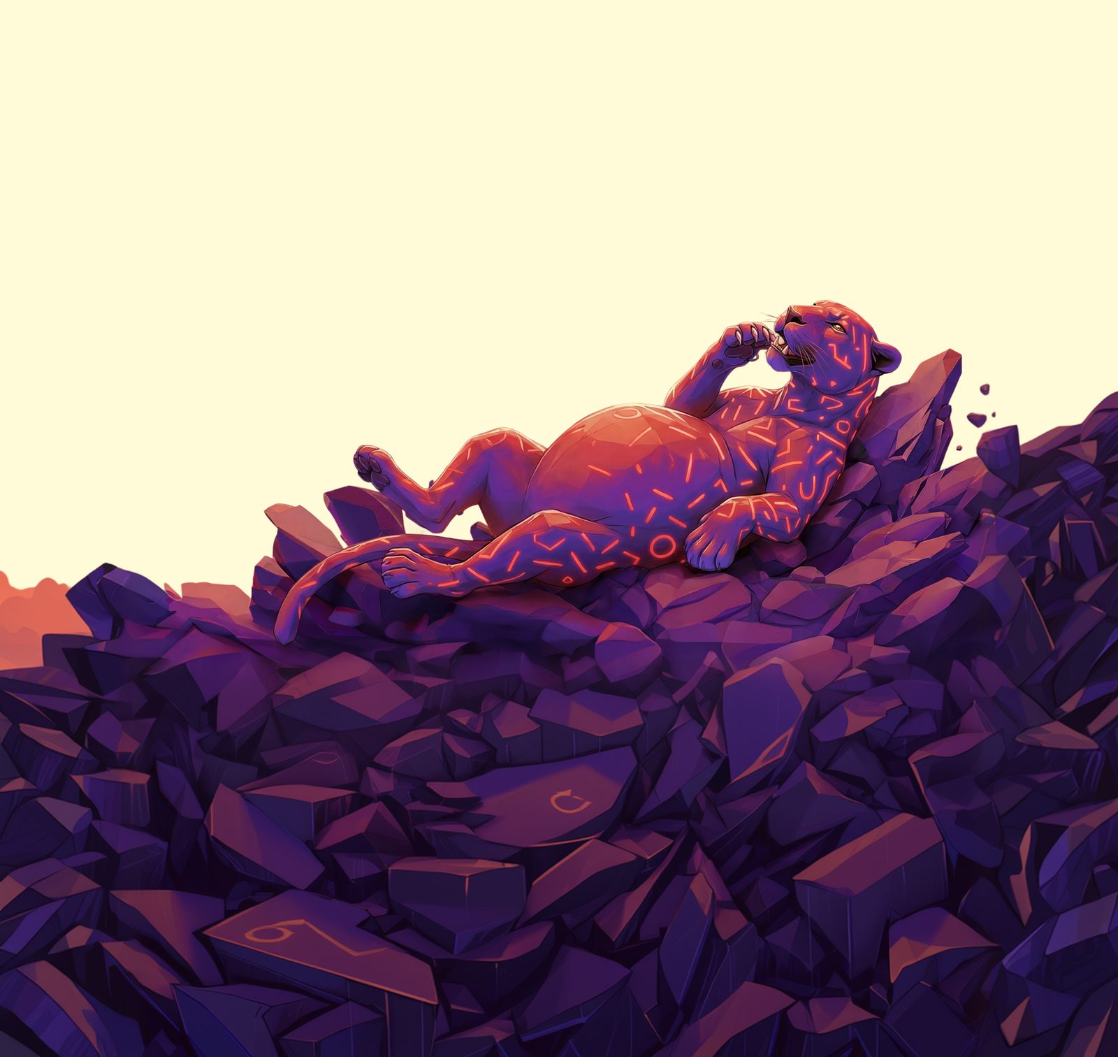 AI cheetah on purple rocks