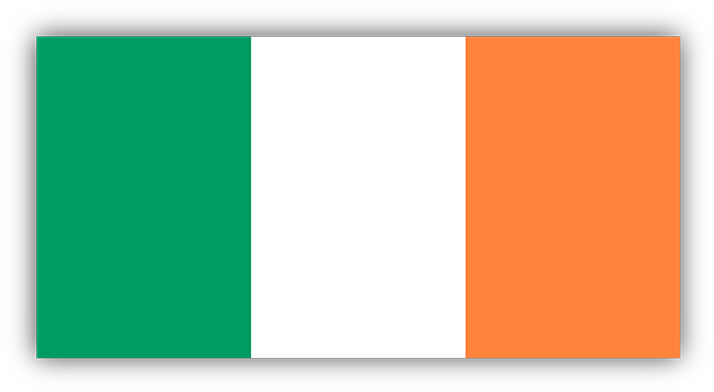 Flag of Ireland with vertical stripes of green, white, and orange.