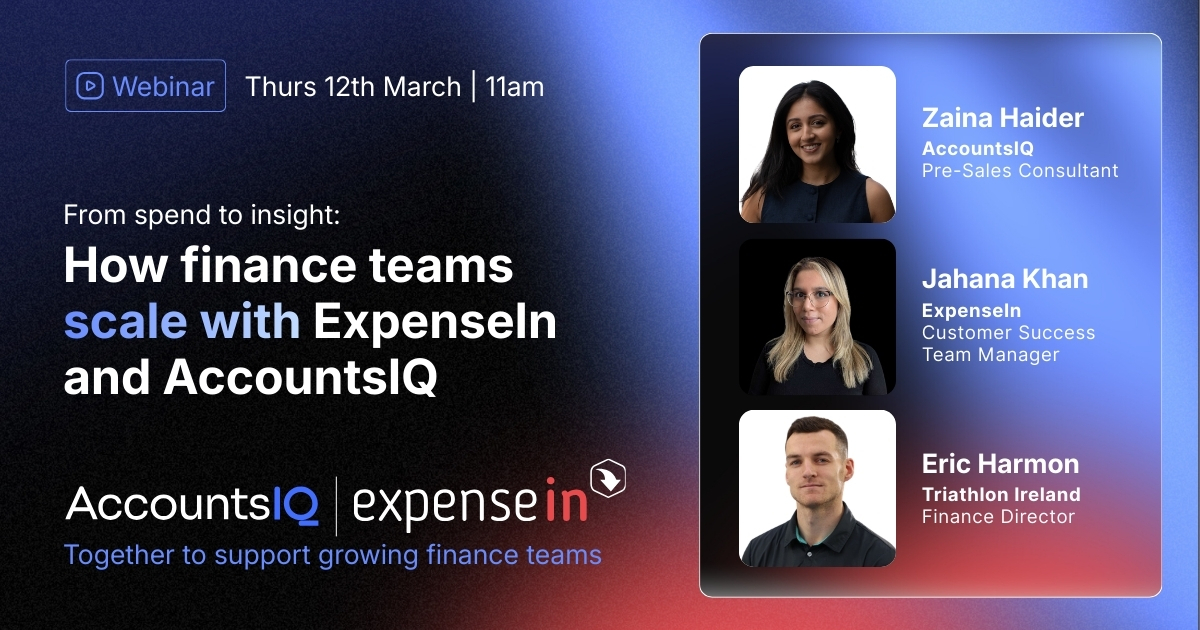 A cross-sell webinar image between AccountsIQ & ExpenseIn