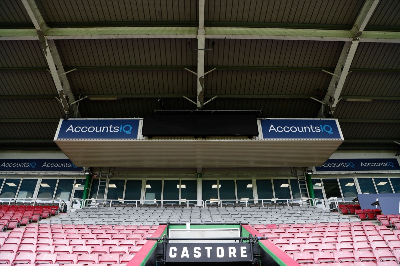 The AccountsIQ-branded coaches’ boxes above the stand