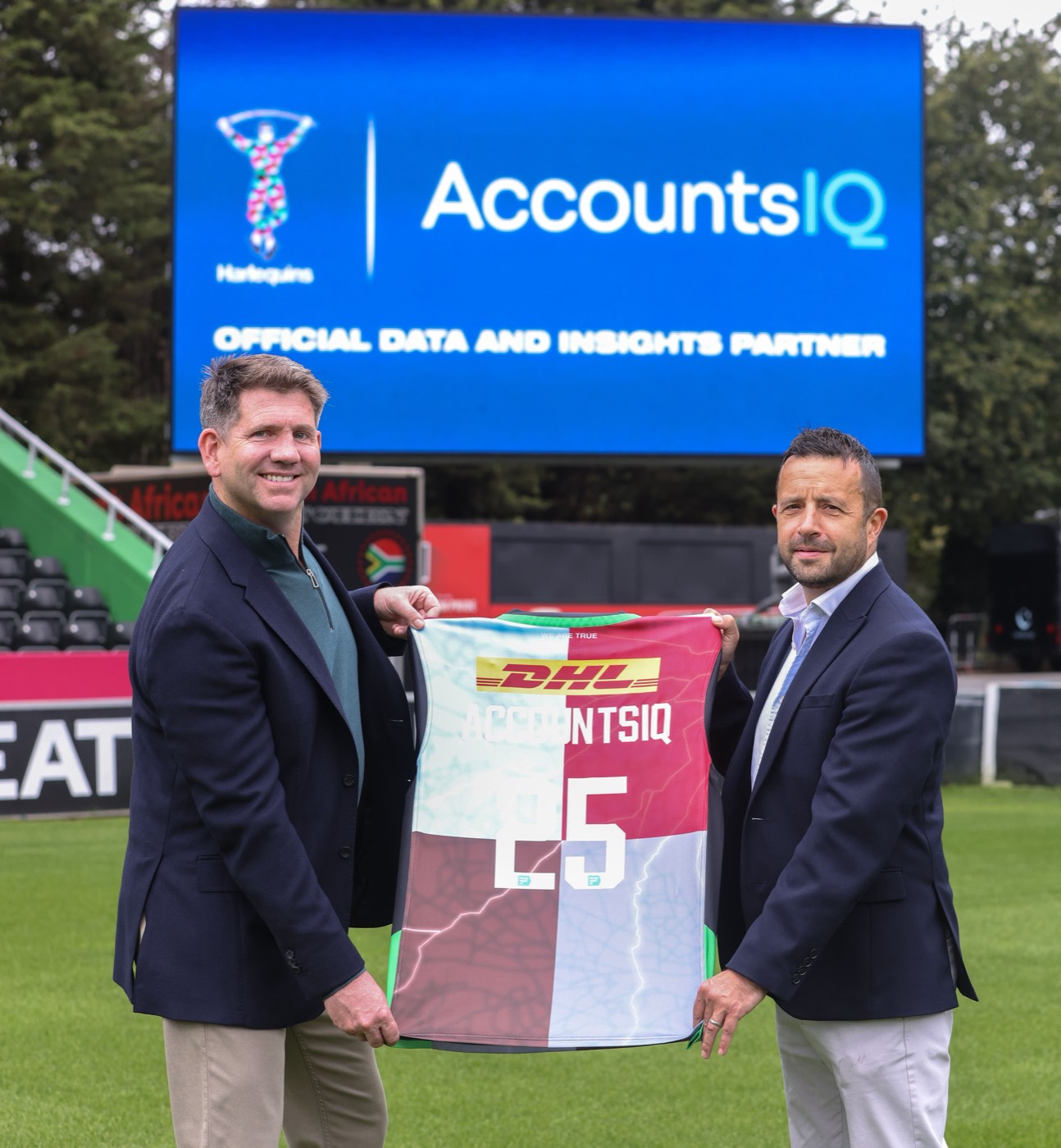 The AccountsIQ partnership shirt presented pitchside at the Stoop