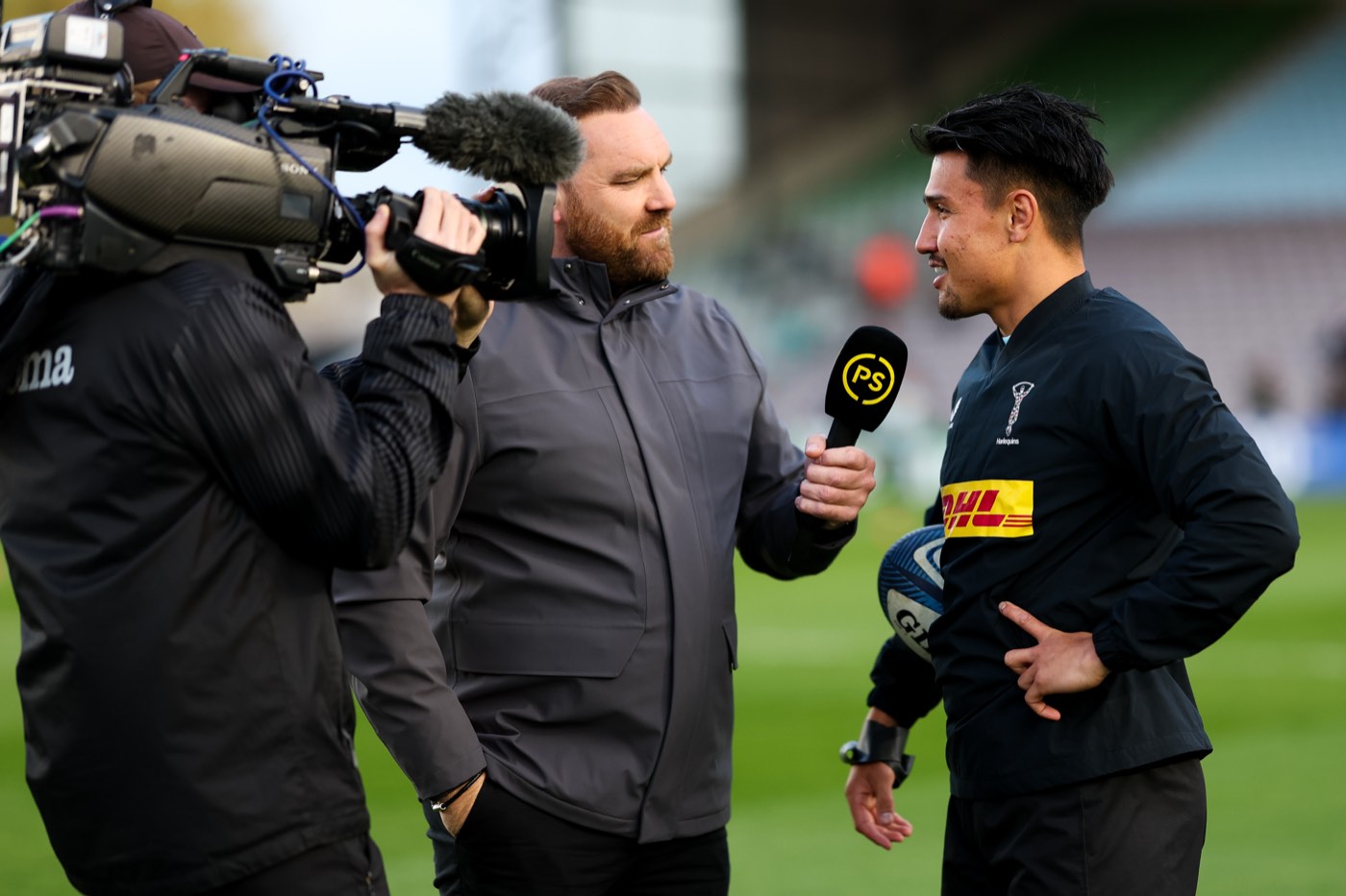 A Harlequins player interviewed pitchside for TV