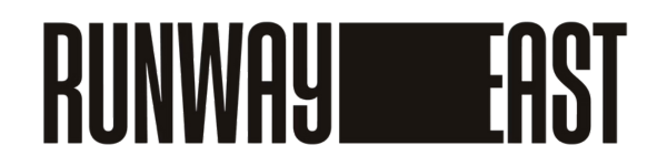 Logo displaying the words RUNWAY EAST in bold, condensed uppercase black letters.