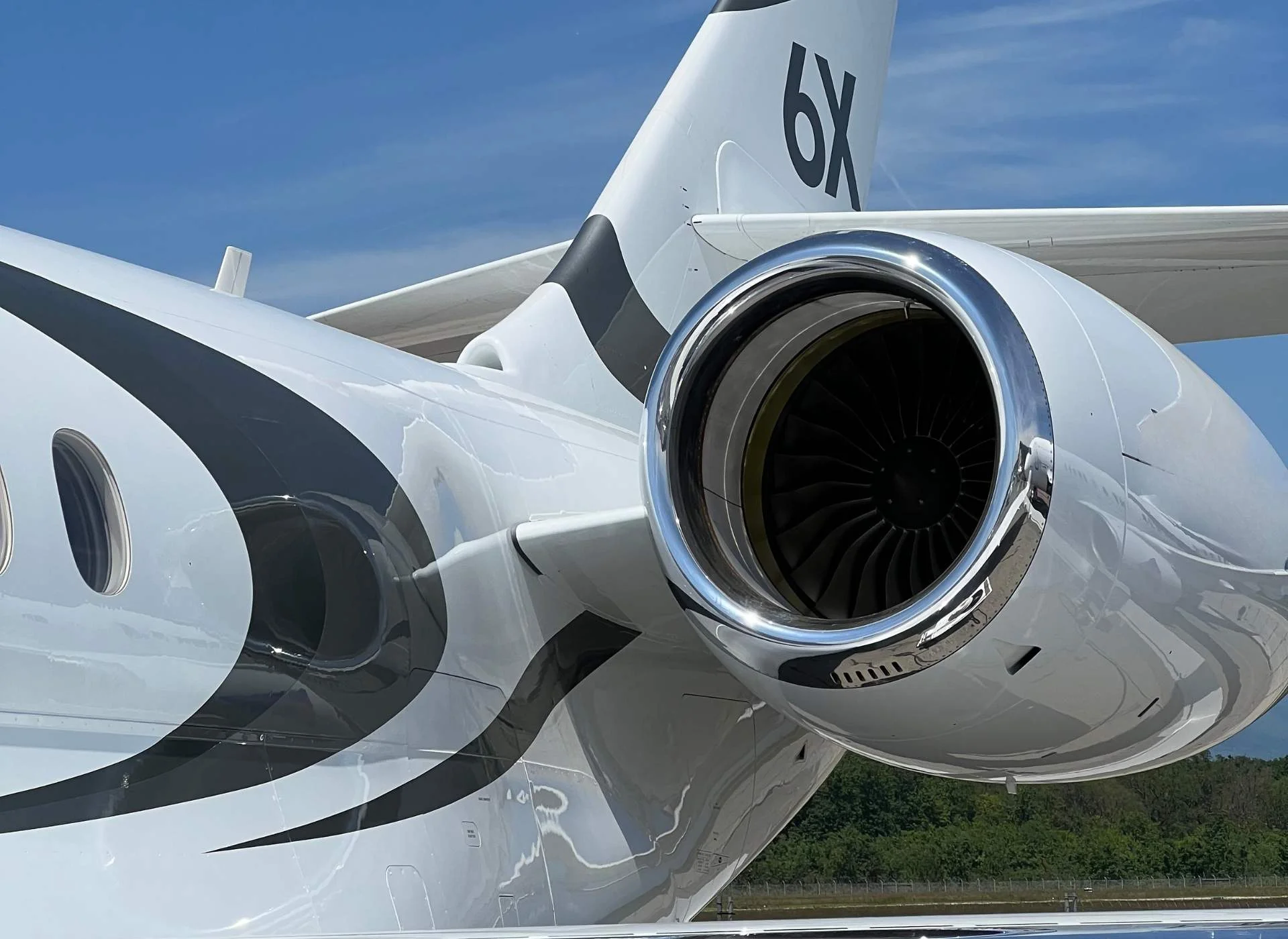 Dassault Falcon 6X aircraft exterior showing Pratt & Whitney PW812D engine and rear fuselage design