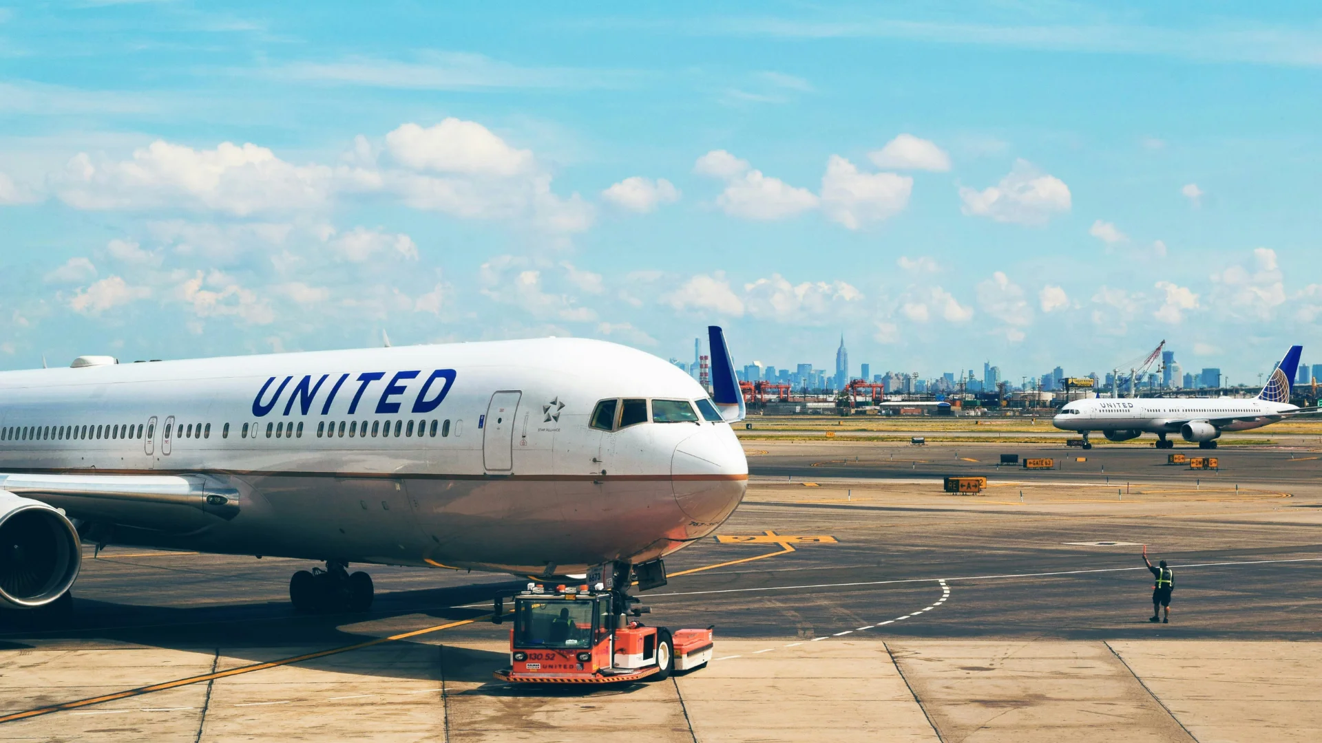 An united Airline aircraft during it's push-back procedure at the airport