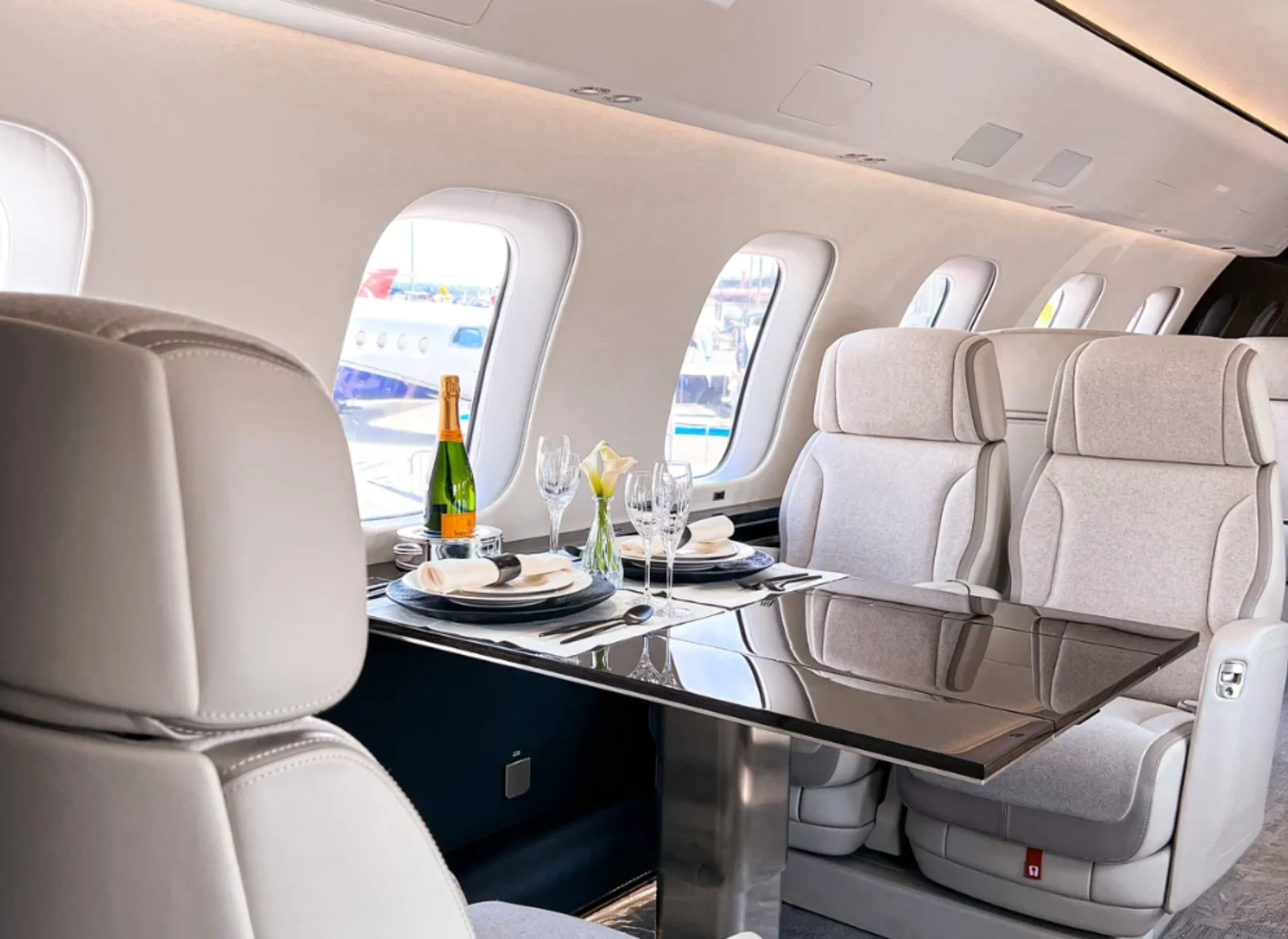 Luxury private jet cabin for VIP travel to a football event