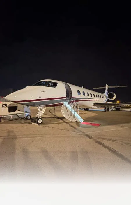 Private jet ready for a night departure on a bespoke flight to New York