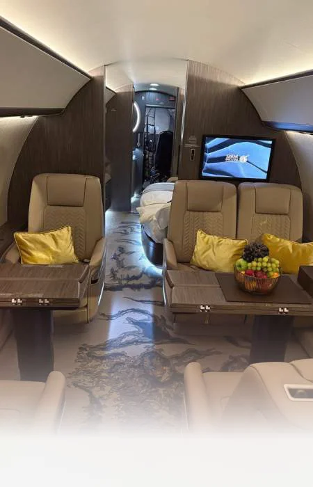 Luxury private jet interior for a premium flight to New York