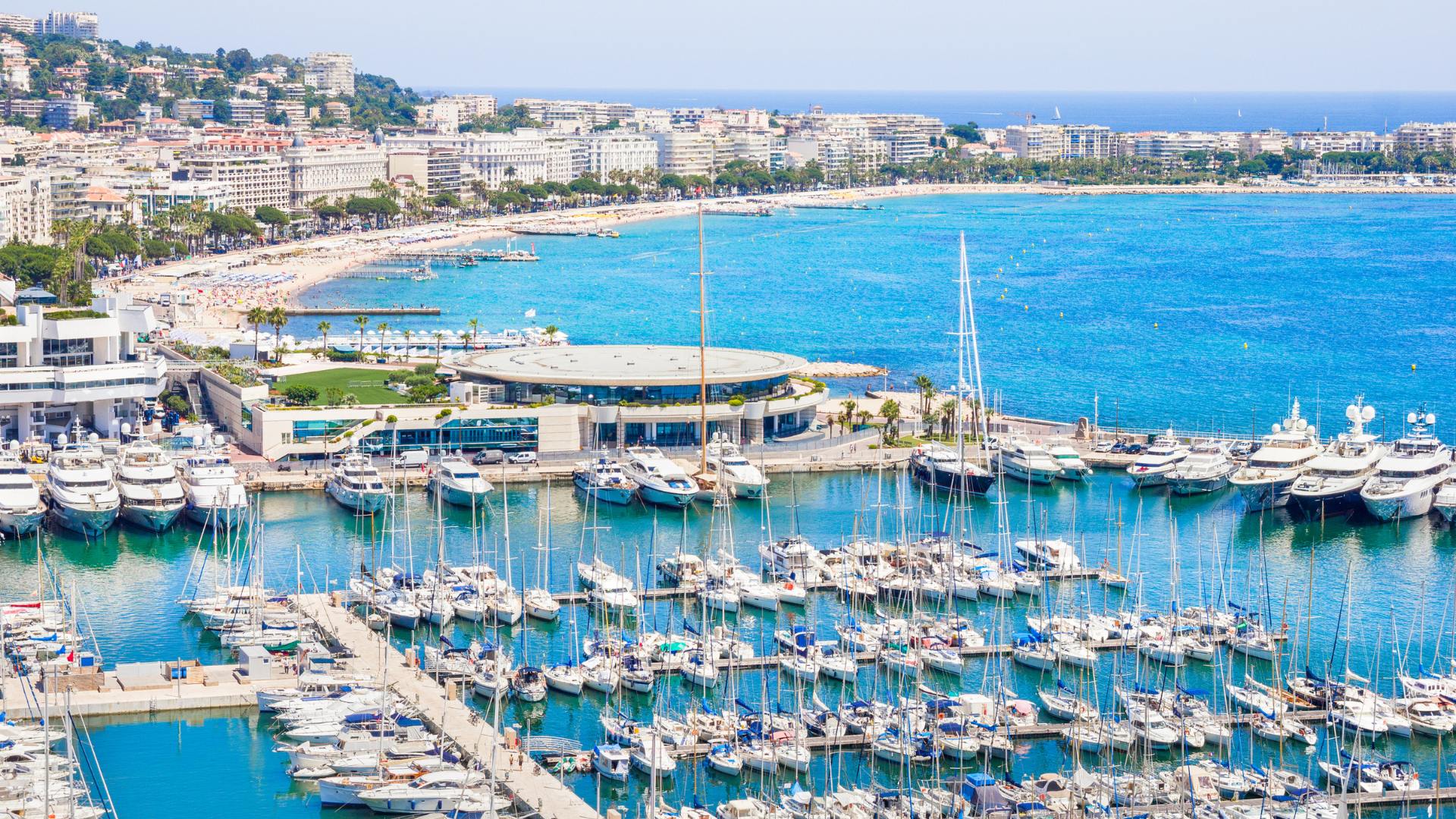 Aerial view of Cannes and its harbour