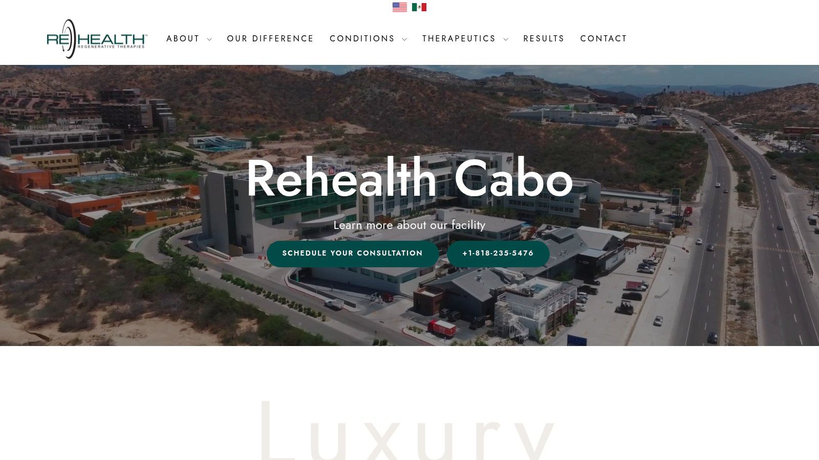 Rehealth Cabo clinic interior, a modern facility for longevity and regenerative medicine.
