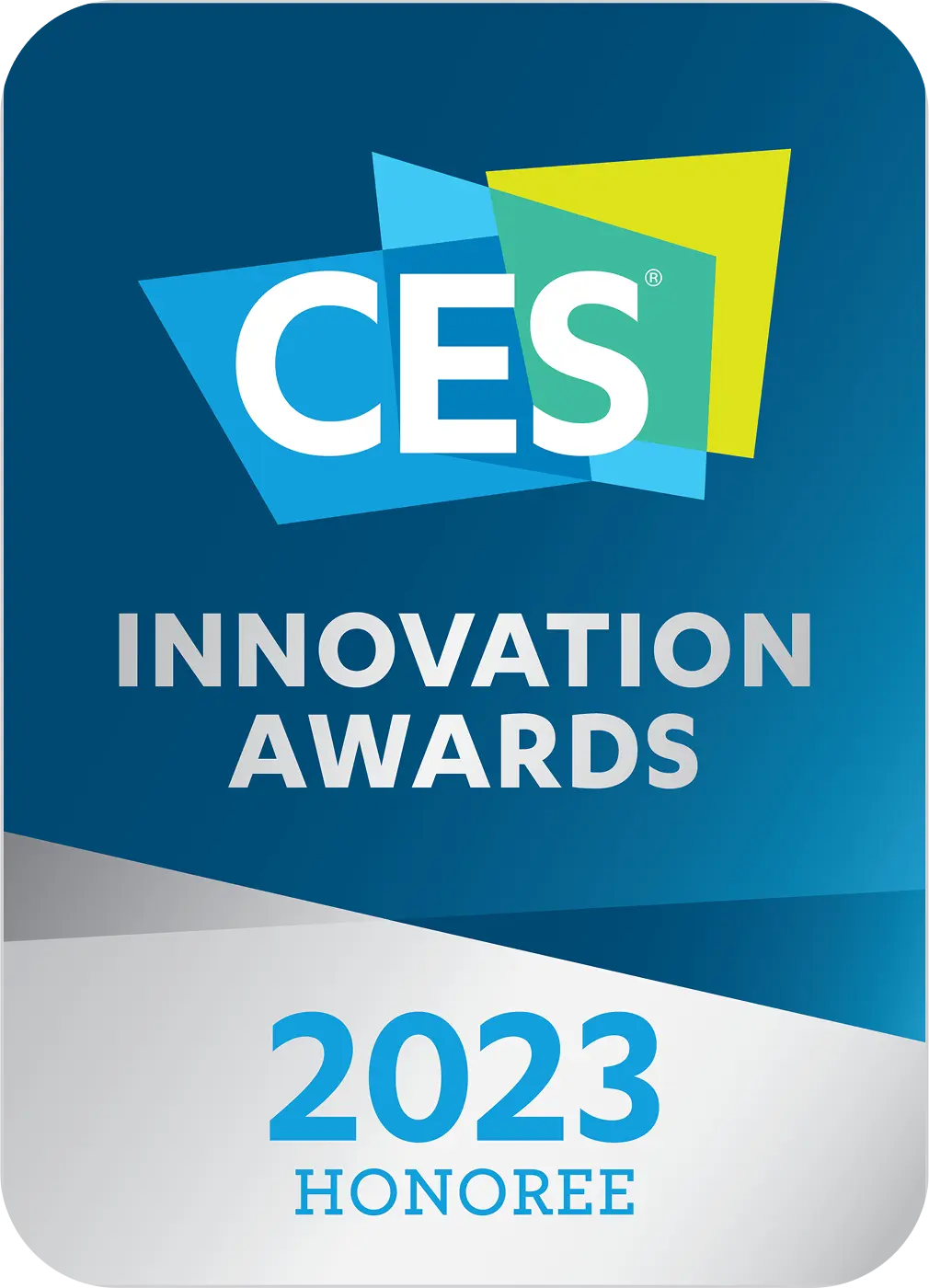 CES Innovation Awards 2023 Honoree badge with blue and silver background.