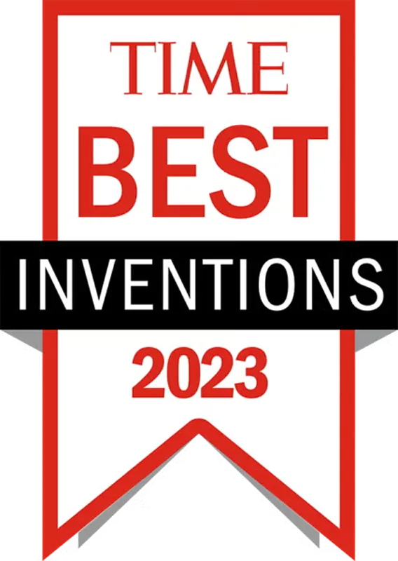 TIME Best Inventions 2023 award badge with a red border and black banner.