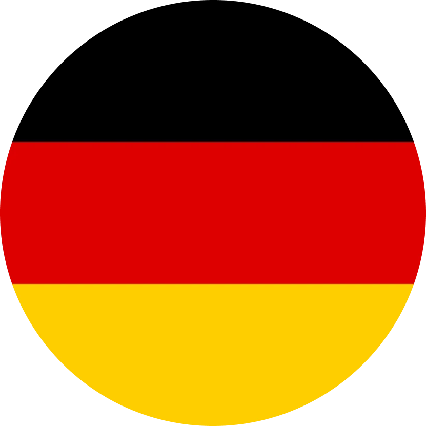 Halbkreis mit der deutschen Flagge, obere Hälfte rot, untere Hälfte gelb.