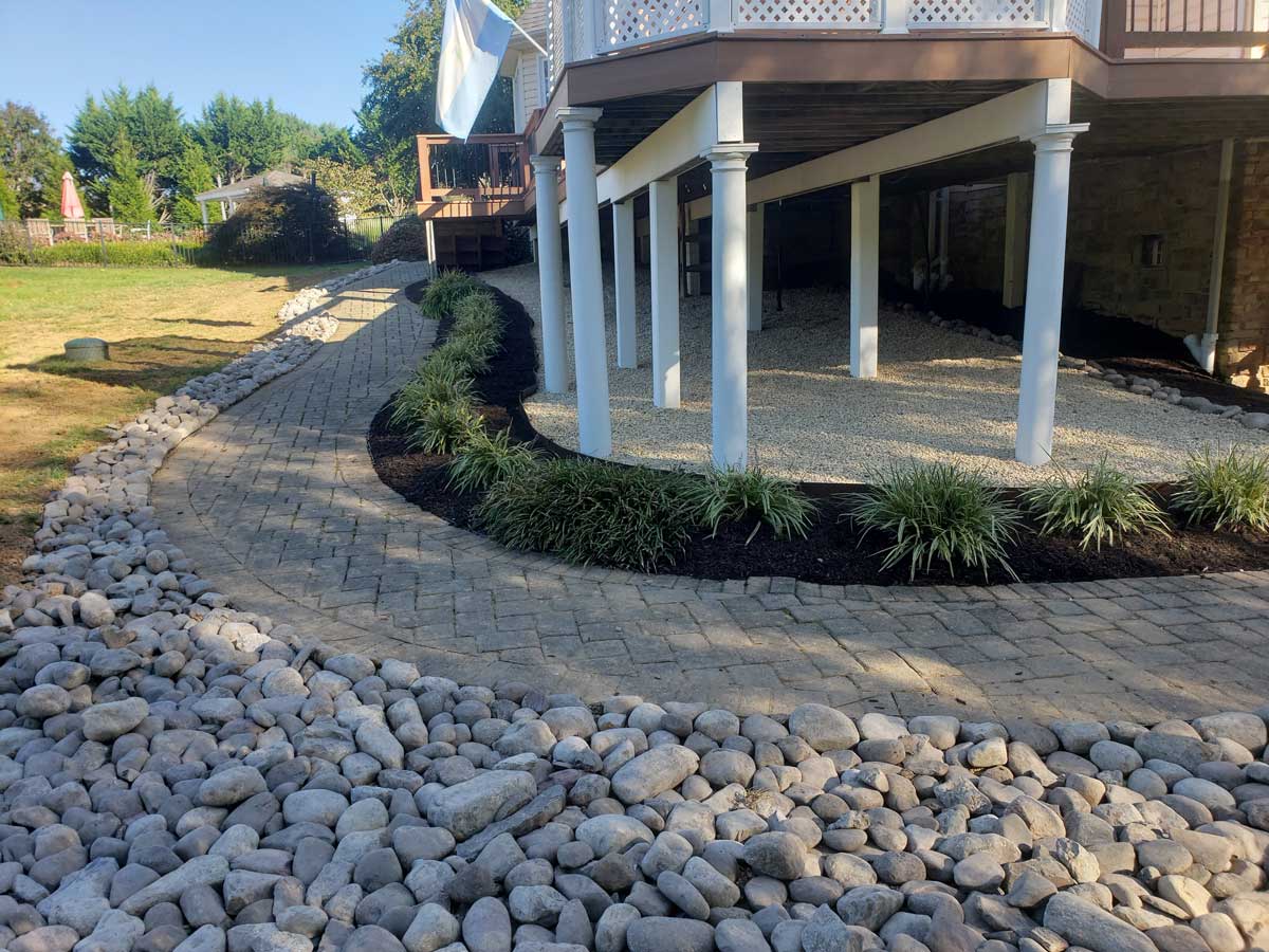 rocks laid around a stone path
