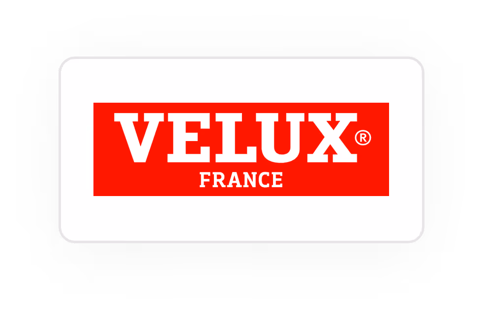 Logo Velux France rouge avec texte blanc sur fond noir.