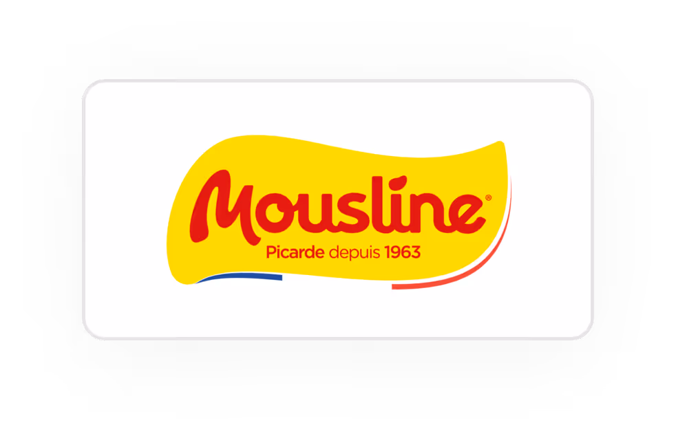 Logo de Mousline avec texte jaune, rouge, et mention Picarde depuis 1963.