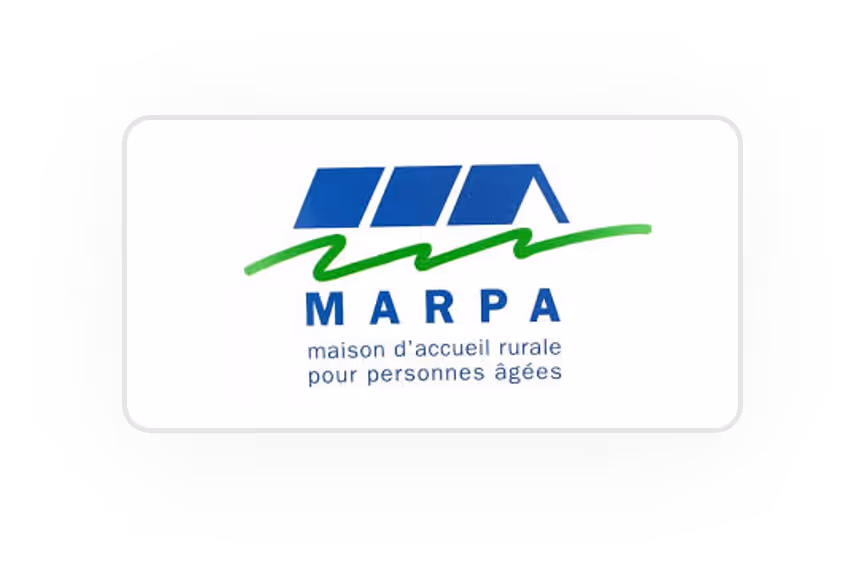 Logo MARPA avec trois formes bleues au-dessus d'une ligne verte sinueuse et texte en français.