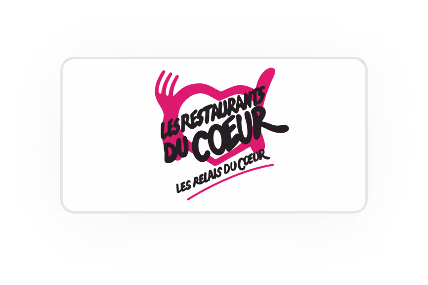 Logo de Les Restaurants du Cœur avec une fourchette et une cuillère formant un cœur.
