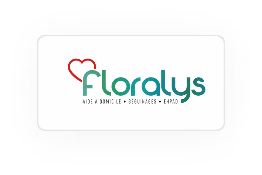 Logo Floralys avec un cœur rouge, texte vert et sous-titre en français sur fond blanc.