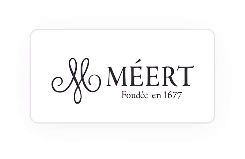 Logo de Méert avec le texte Fondée en 1677 en noir sur fond blanc.
