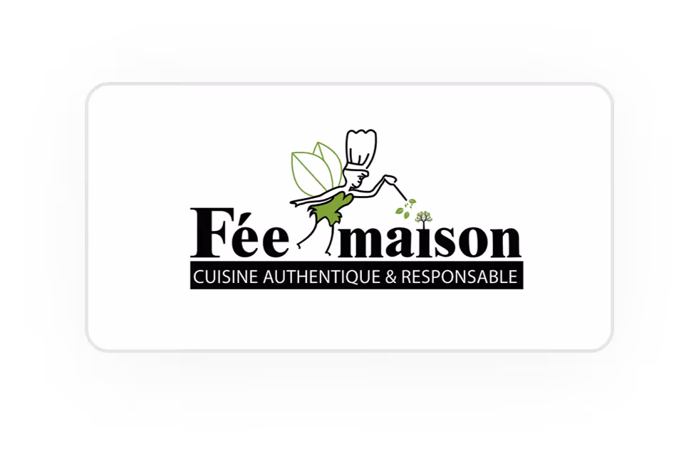 Logo Fée maison avec une fée cuisinière vert et noir et texte Cuisine Authentique & Responsable