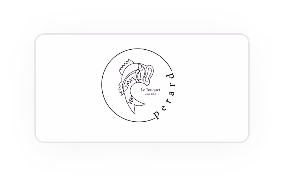 Logo noir et blanc de Perard avec un poisson stylisé et le texte Le Touquet depuis 1963.