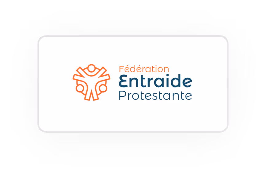 Logo de la Fédération Entraide Protestante avec un symbole humain orange stylisé.