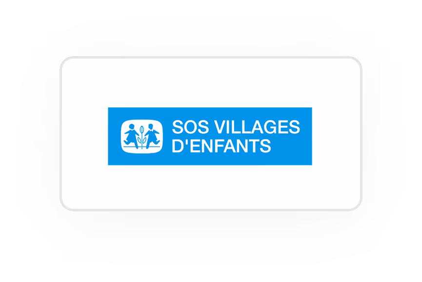 Logo de SOS Villages d'Enfants avec deux enfants stylisés courant de part et d'autre d'une plante.