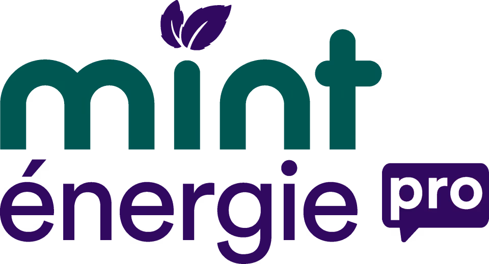 Logo Mint énergie pro avec deux feuilles vertes intégrées sur la lettre i, fournisseur de DUNE Energie