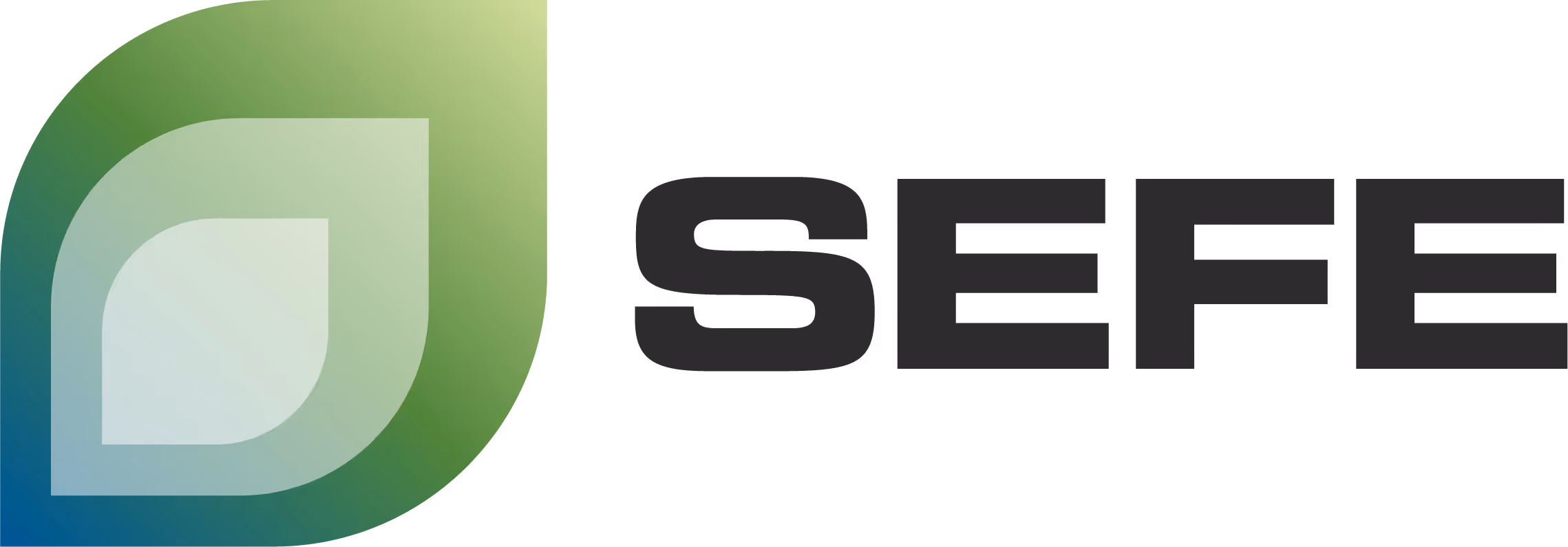 Logo SEFE avec un design de feuilles stylisées en dégradé vert et bleu.