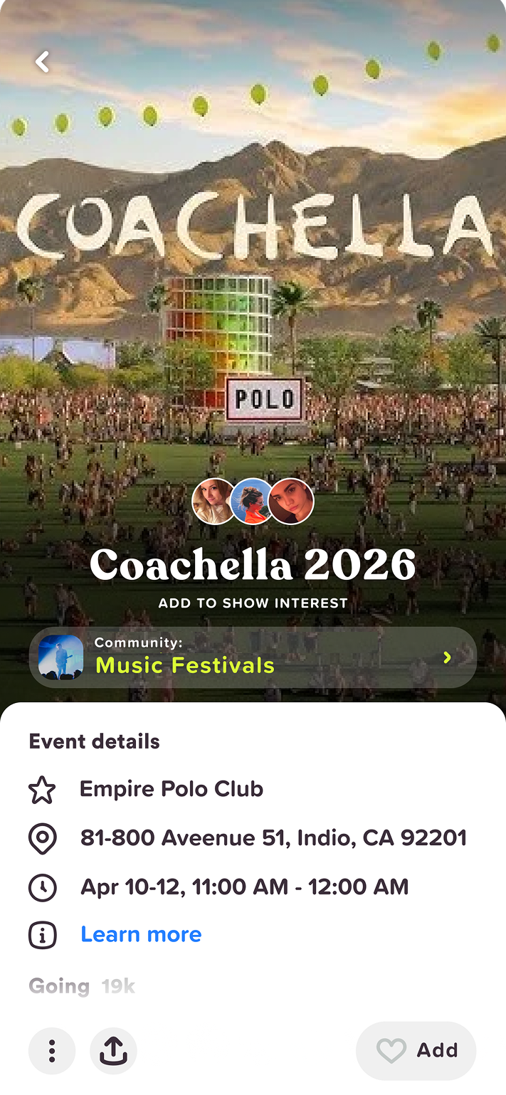 Coachella event in the Find app