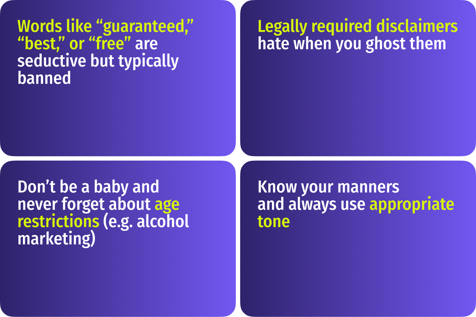 Examples of common mistakes in content that should be avoided by marketing teams.