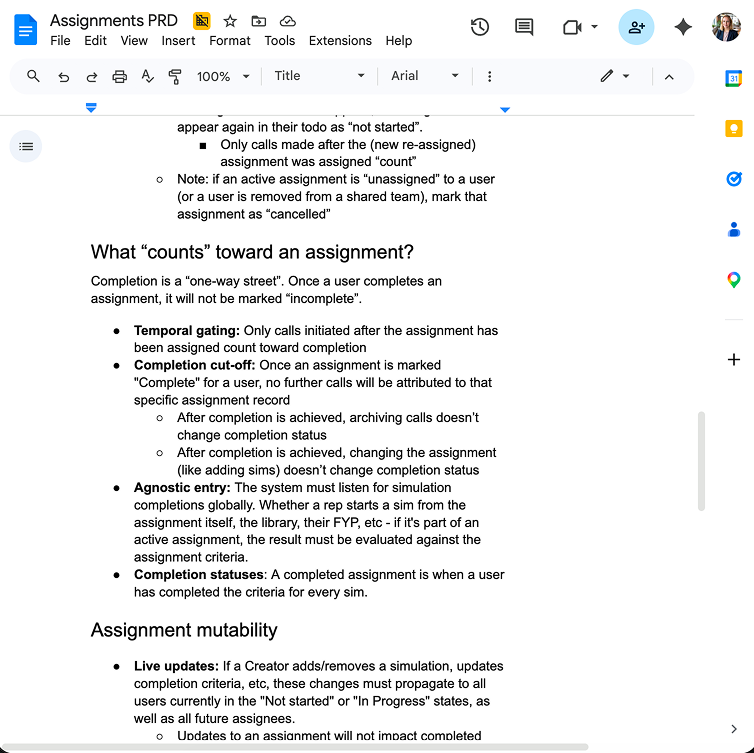 The v2 PRD section that named "completion is a one-way street" and wrote down the edge case rules