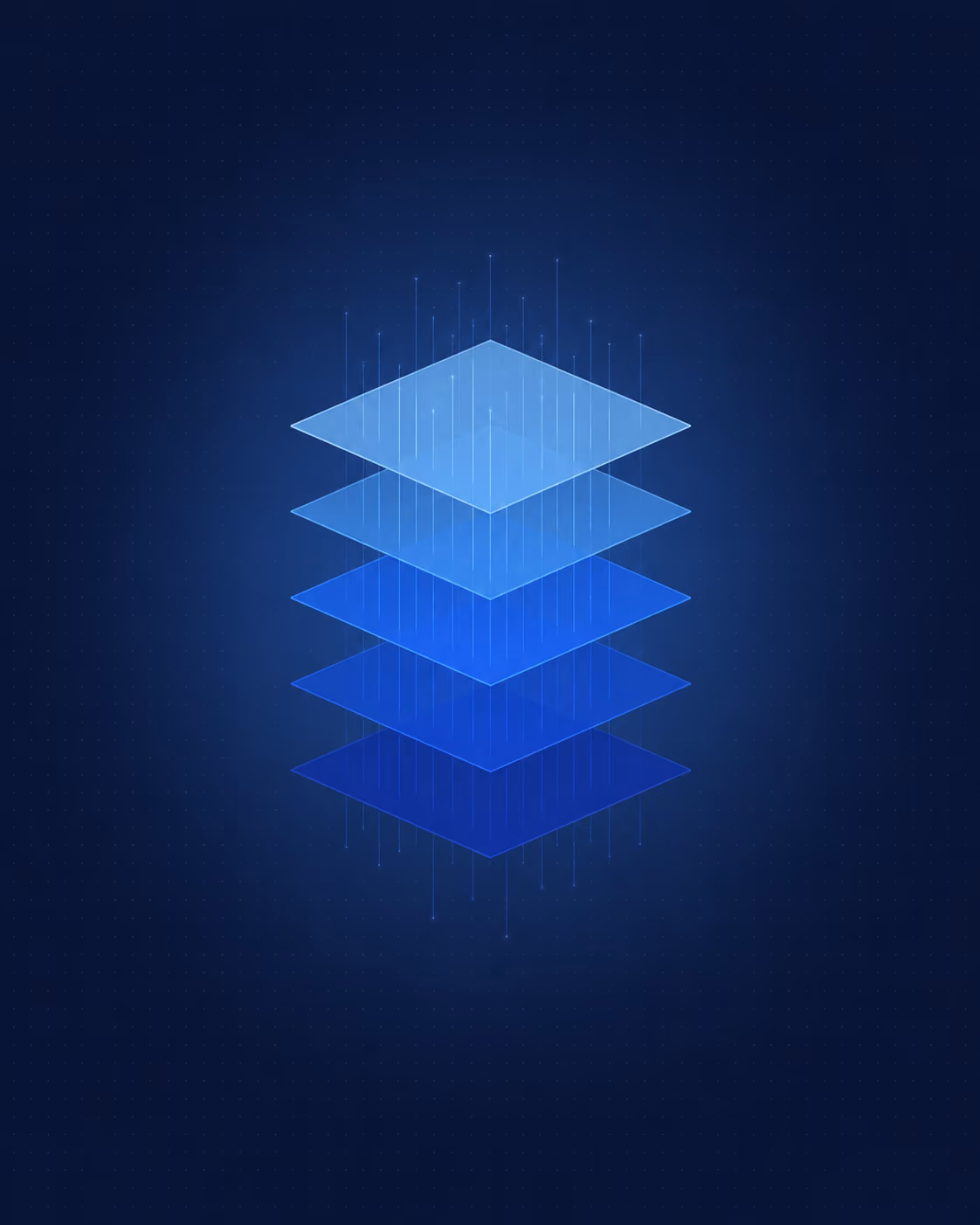 The full AI stack shown as connected layers, from strategy to a running system