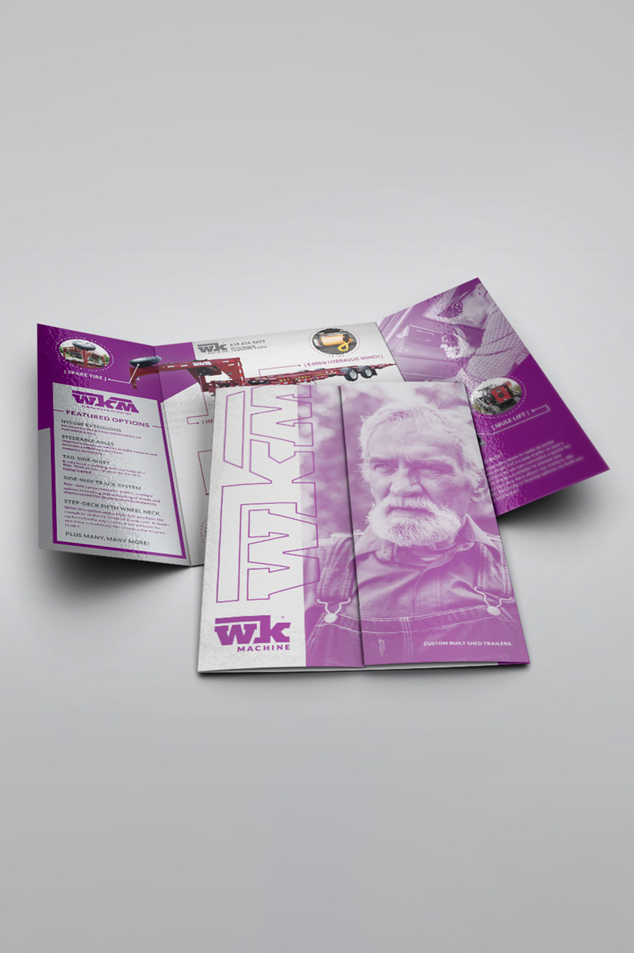 a gatefold mockup for wkm shed trailers