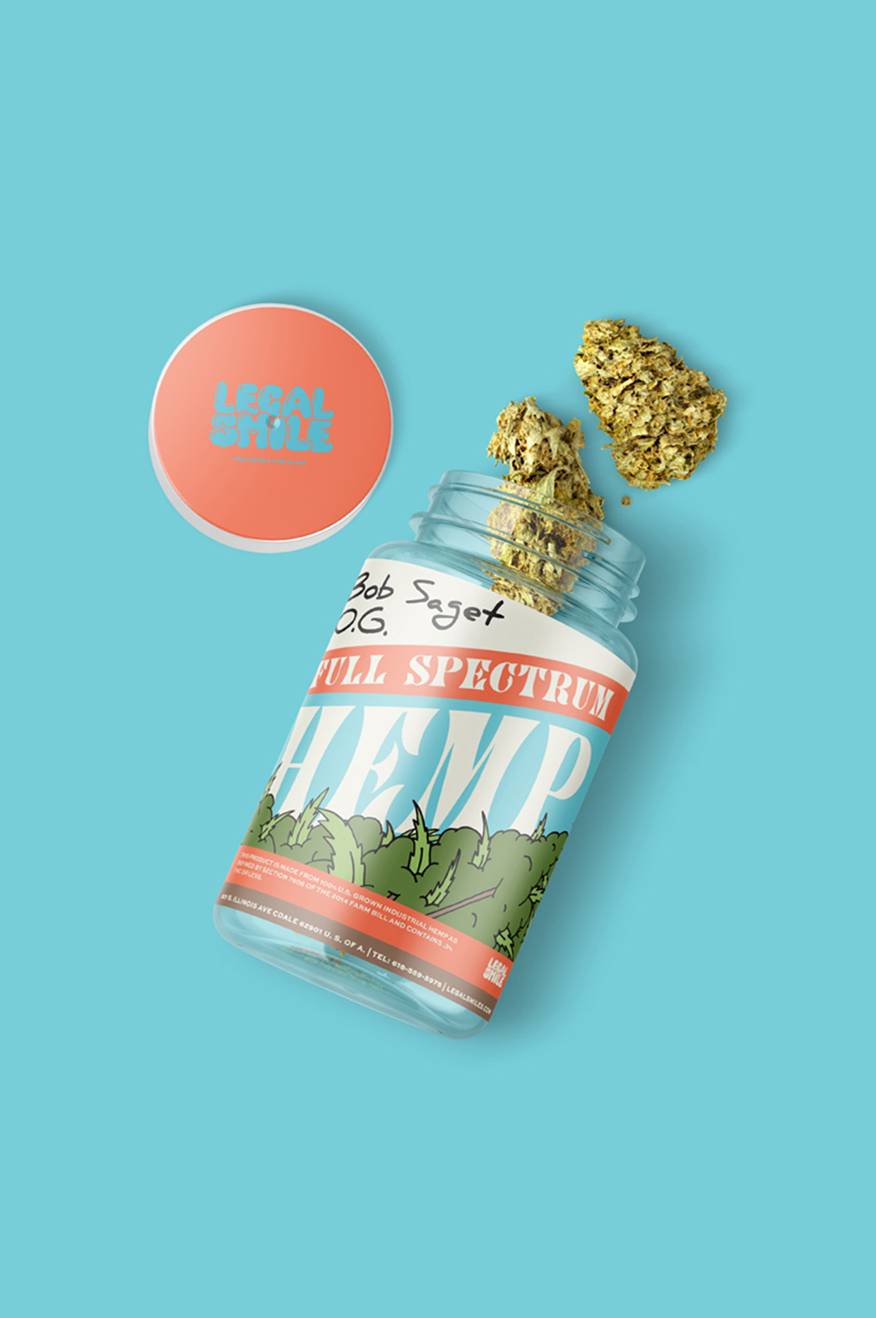 a product mockup for full spectrum hemp for legal smile wellness and glass