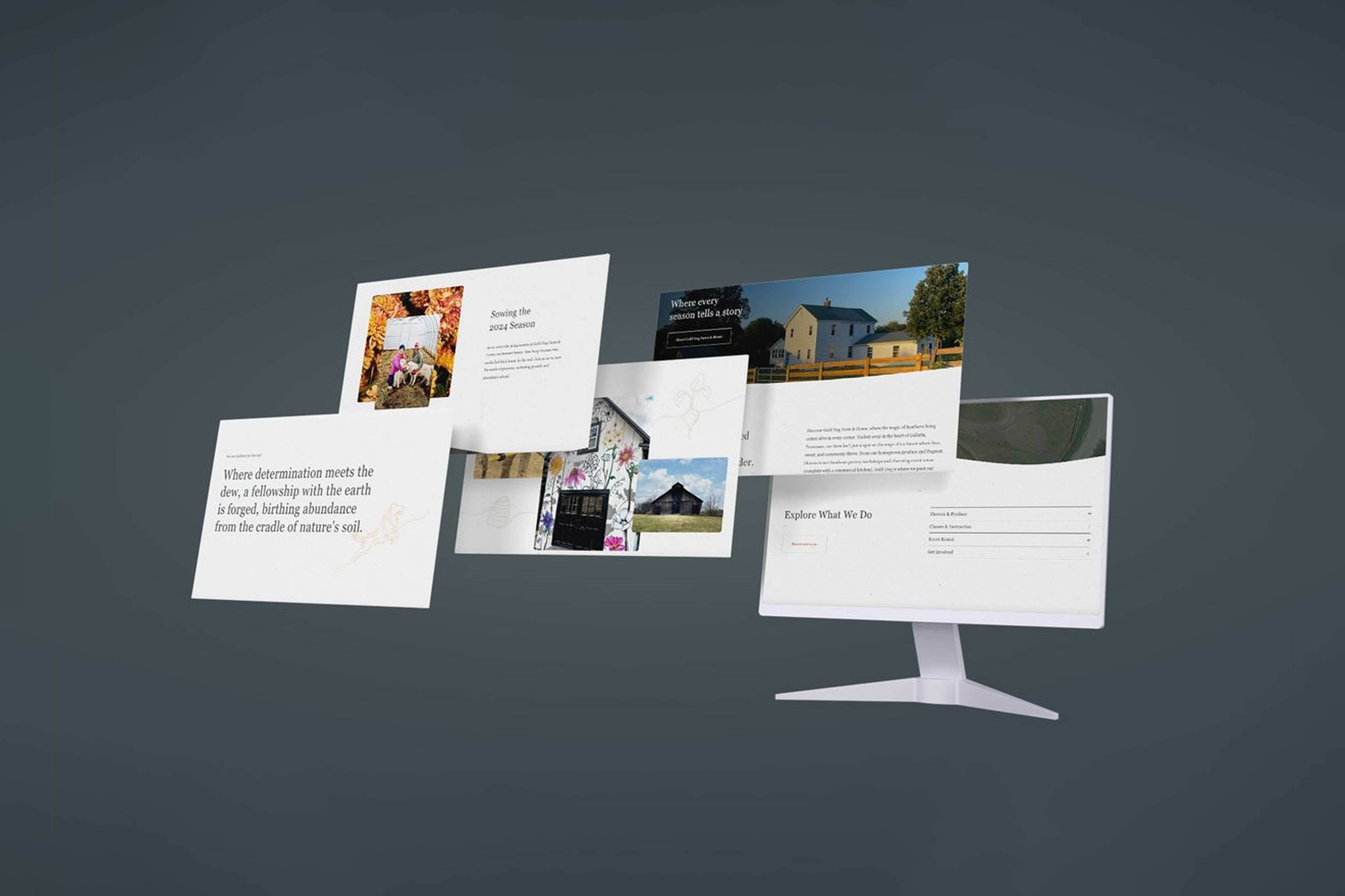 five page mockup for gold dog farm and home