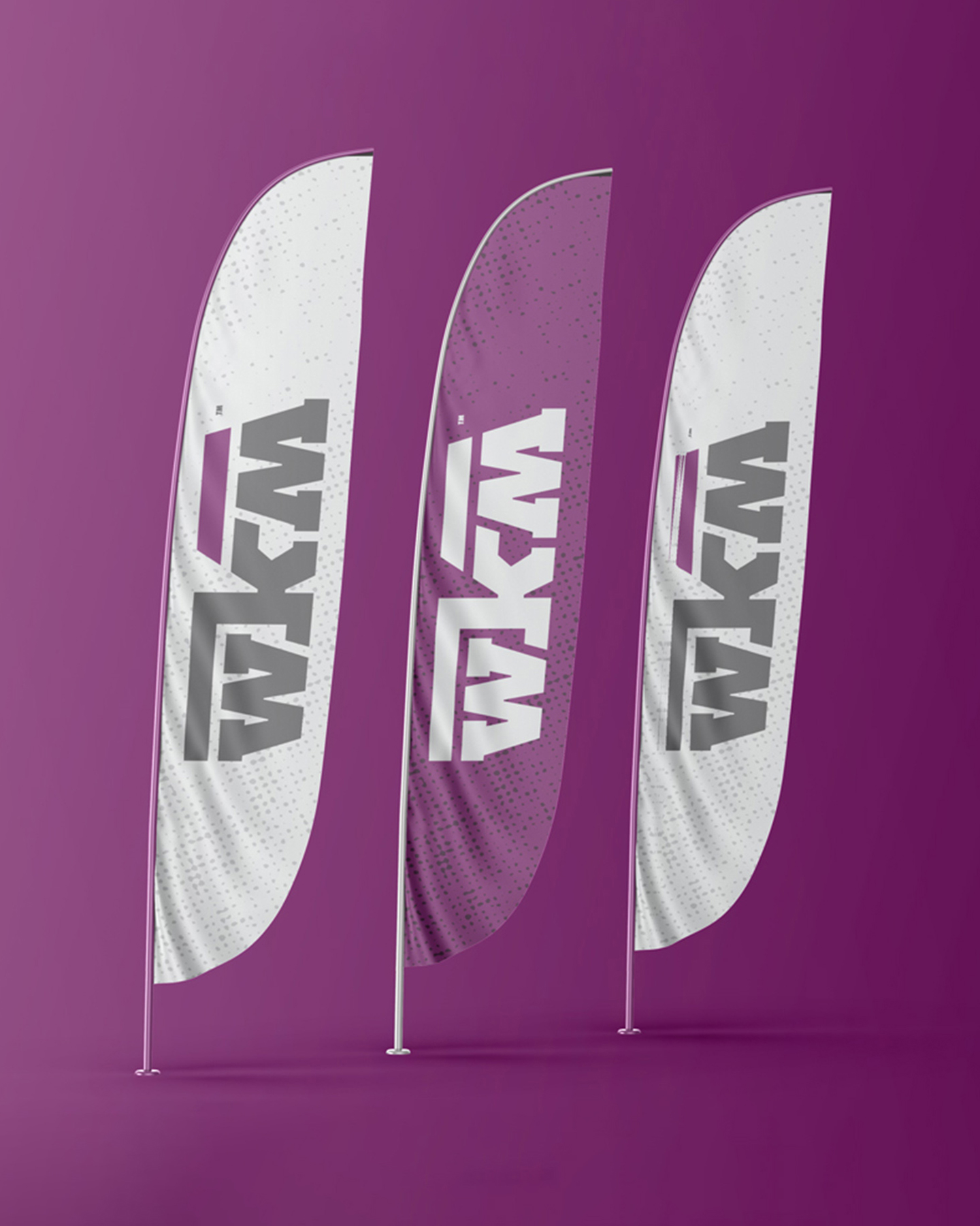 three feather flag mockups for wkm shed trailers