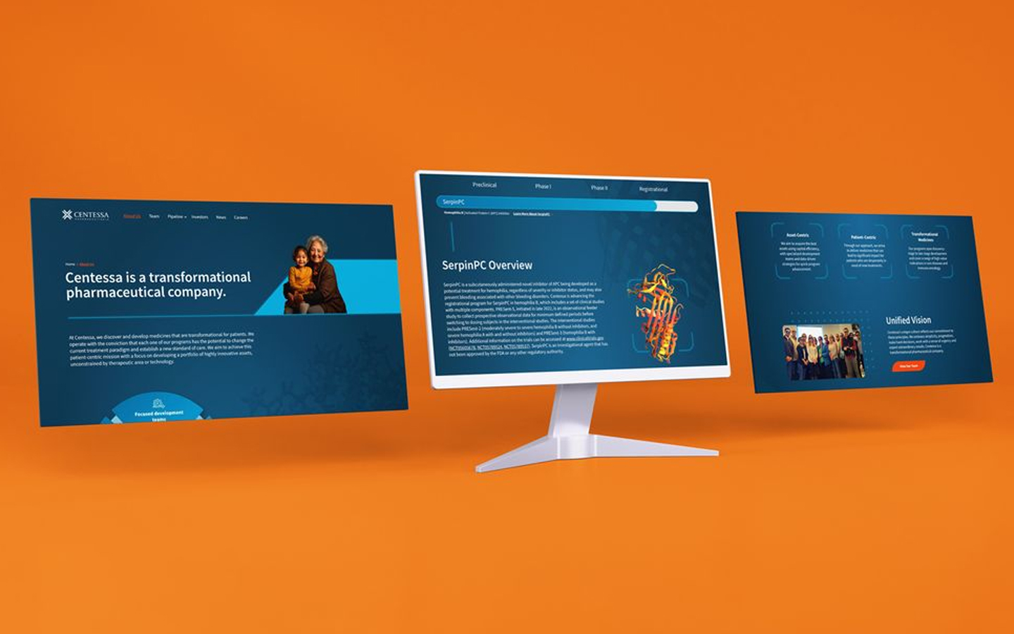 a mockup of centessa's website