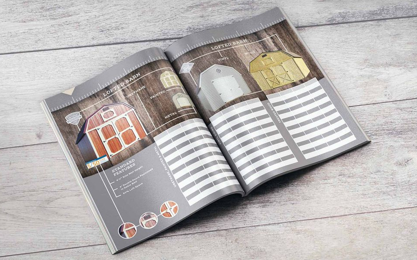 a mockup of a product catalog for marten portable buildings