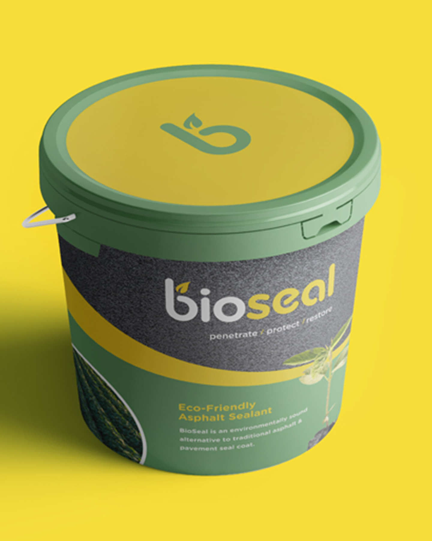 a mockup of a five gallon bucket of bioseal