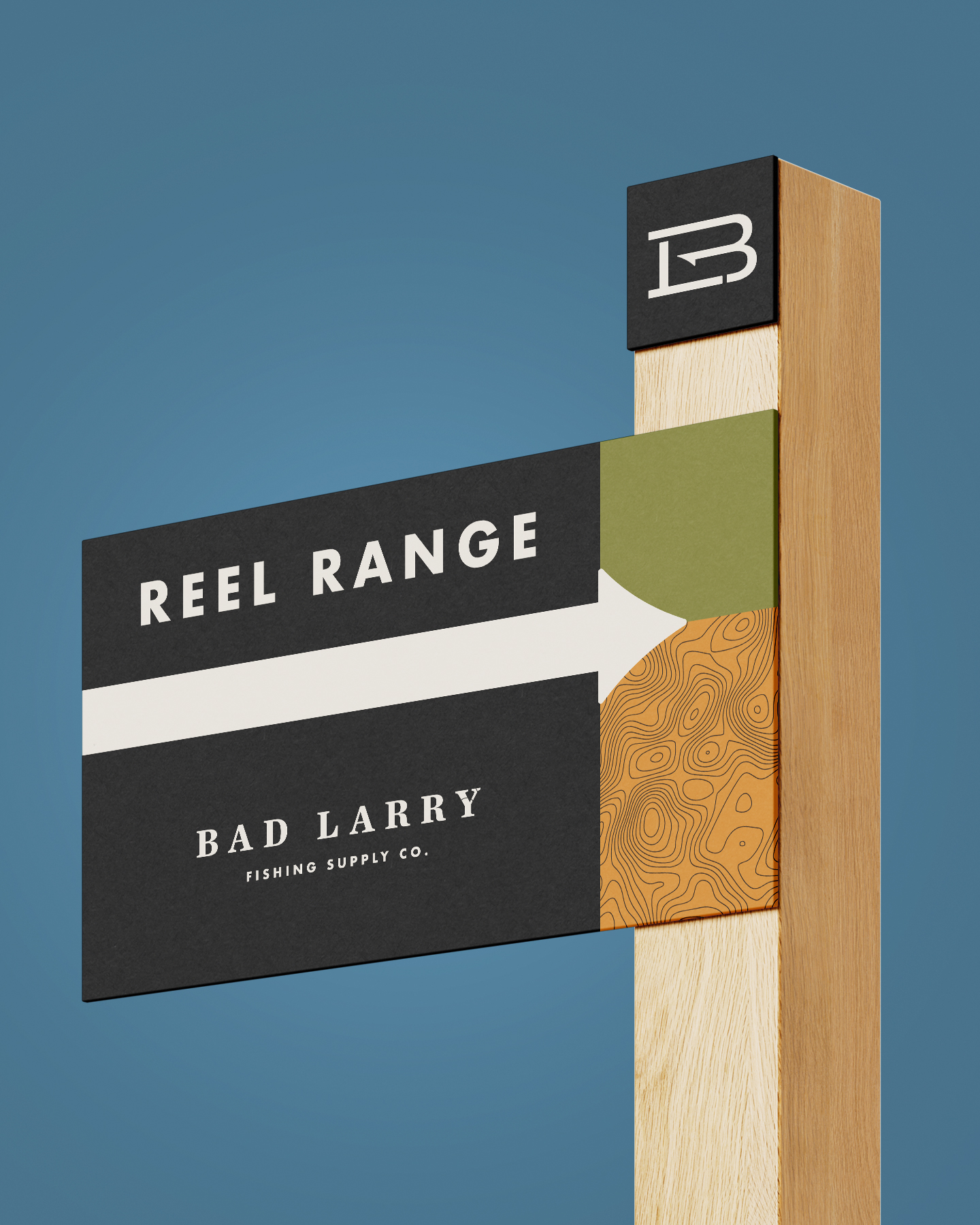 a reel range sign for bad larry fishing supply